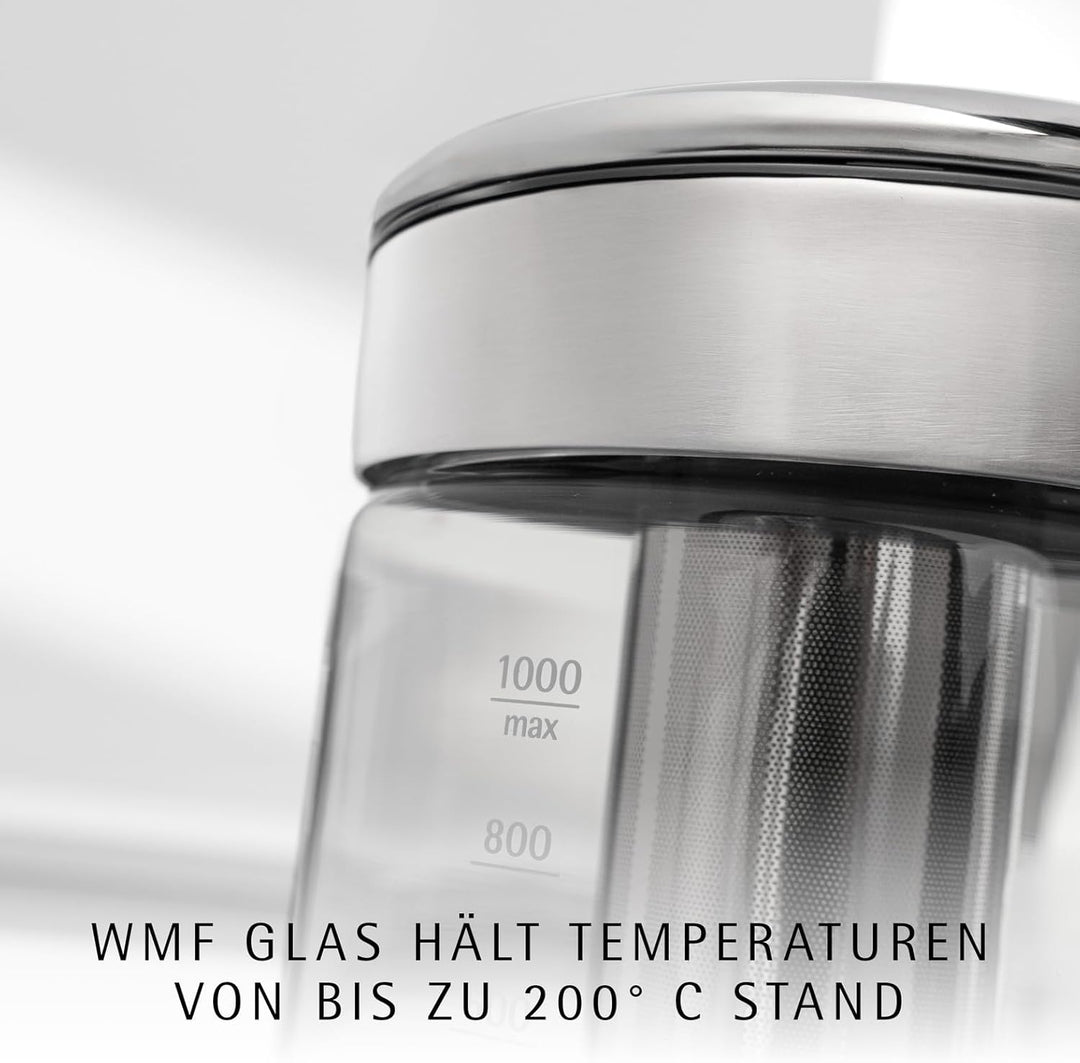 WMF Küchenminis 2 in 1 Vario Wasserkocher mit Temperatureinstellung, 1l, 1900 W, Teekocher Glas mit