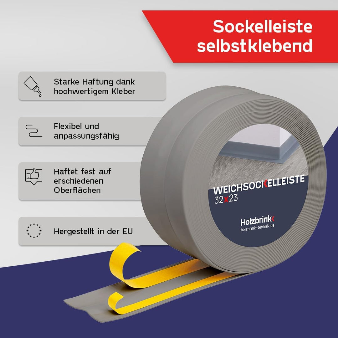 HOLZBRINK Weichsockelleiste selbstklebend HELLGRAU Knickleiste, 32x23mm, 20 Meter 20m Hellgrau, 20m