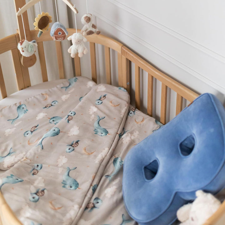Waldin Baby Kinder Bettwäscheset 100% Bambus, ohne Bezug, Hypoallergen, Decke und Kissen, Wale/Dunke