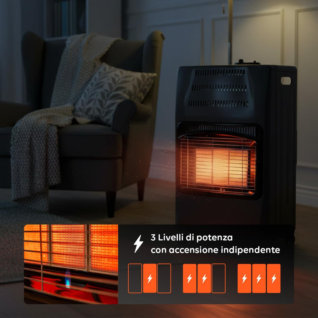 Wintem Gasherd, Schwarz, LPG, 4,2 kW, mit 3 Heizstufen und sicherer Piezo-Zündung, leicht zu bewegen