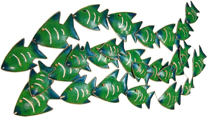 SEESTERN Fischschwarm Metall Wand Deko Verzierung Hänge Wand Dekoration 80cm /1809.smaragd