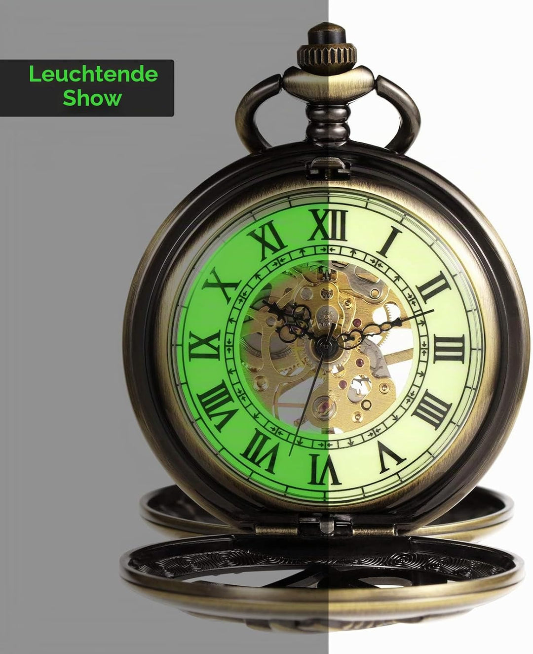 TREEWETO Unisex Taschenuhr Mechanisch Doppelter Abdeckung Fullmetal Alchemist Leuchtend Skelett Stea