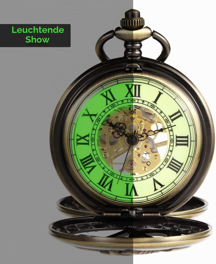 TREEWETO Unisex Taschenuhr Mechanisch Doppelter Abdeckung Fullmetal Alchemist Leuchtend Skelett Stea