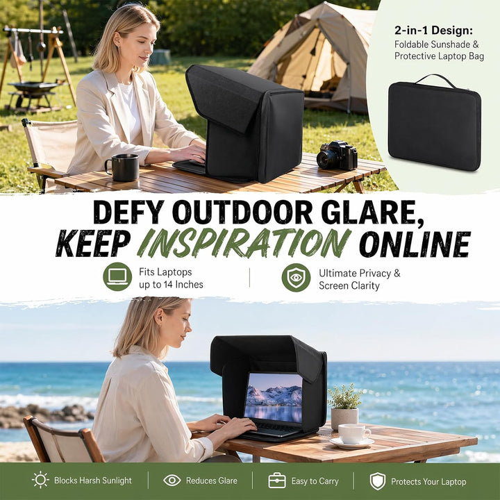 DASIAUTOEM Universal Laptop Sonnenschutz, Klappbare 2-in-1 Laptoptasche, Sonnenschutz Blendschutz UV