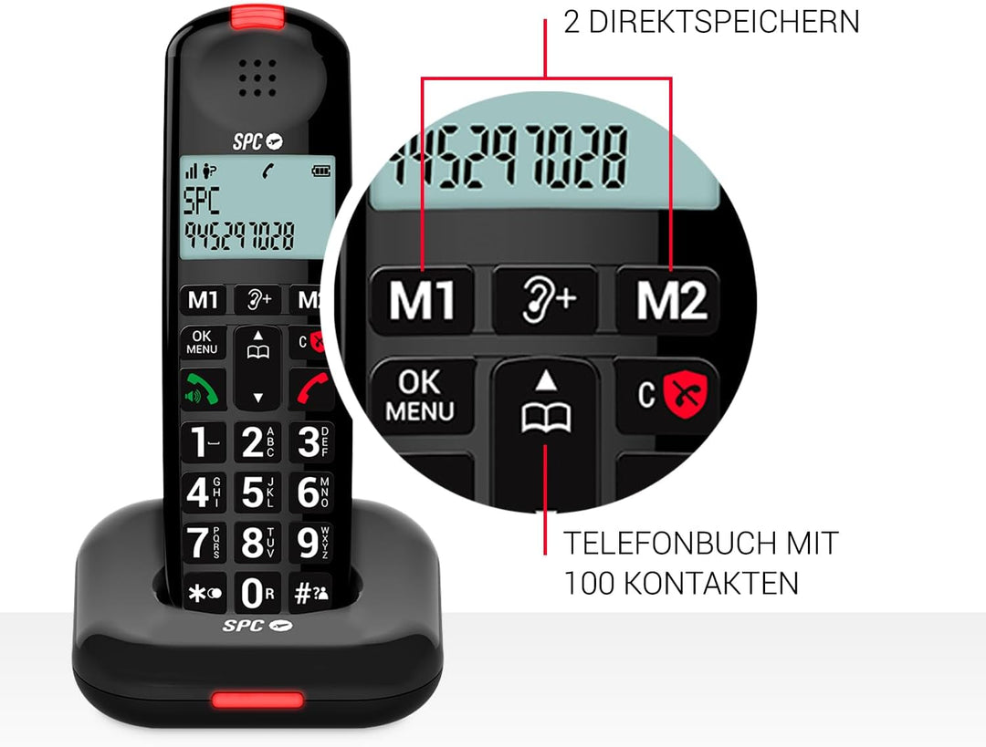 SPC Comfort Kairo - Schnurloses Telefon für Senioren mit grossen Tasten, verstärktem Ton, hörgerätek