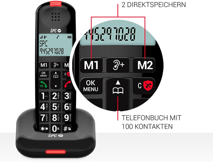 SPC Comfort Kairo - Schnurloses Telefon für Senioren mit grossen Tasten, verstärktem Ton, hörgerätek