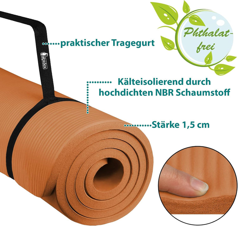 ALPIDEX Yogamatte Extra Dick 1,5cm Gymnastikmatte 3 Grössen rutschfest Phthalatfrei Fitness Matte Tr