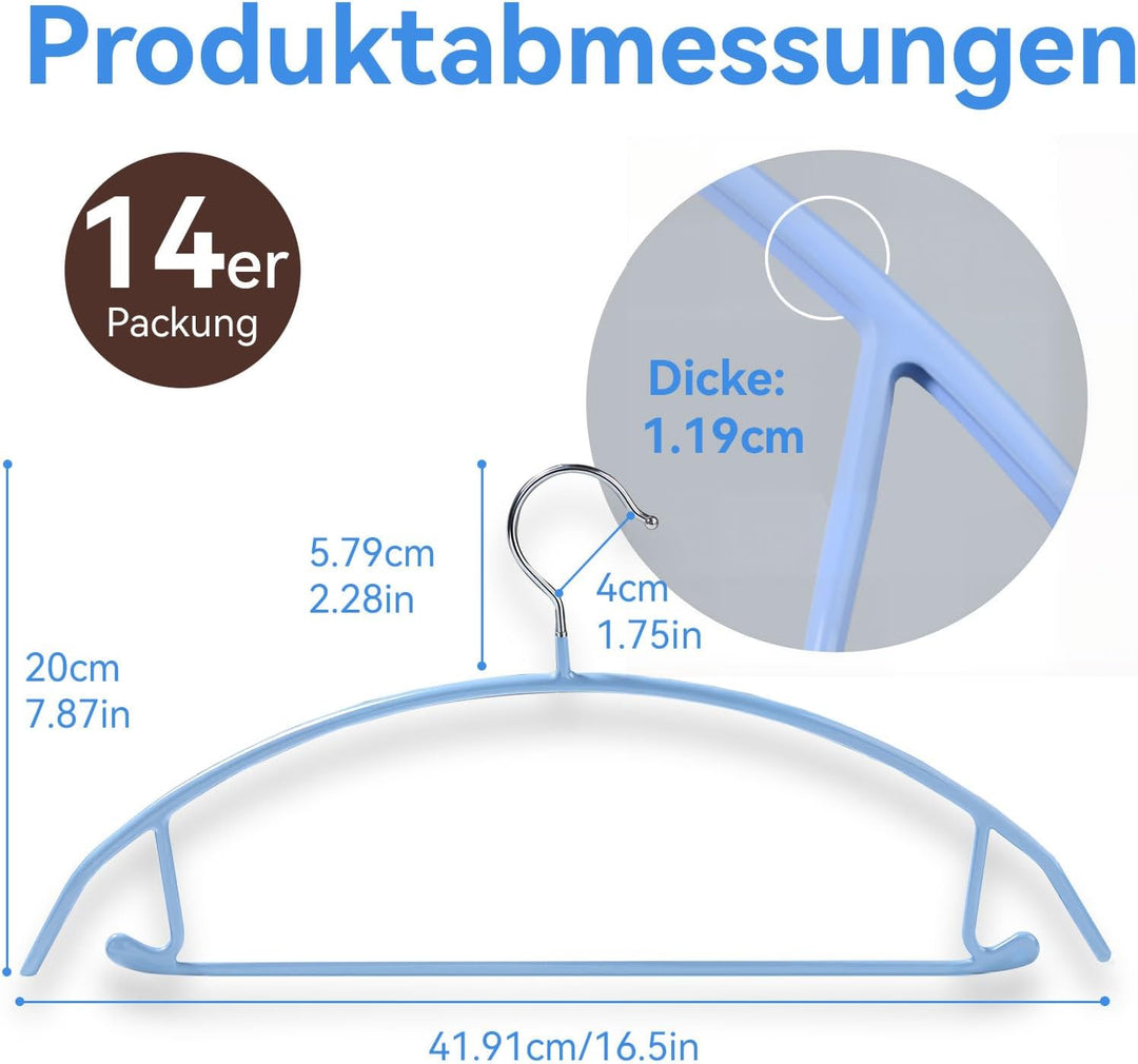 MOPUP Kleiderbügel, 14er-Pack, Pulloverbügel ohne Schulterwulst, 42 cm breite, robuste Kleiderbügel