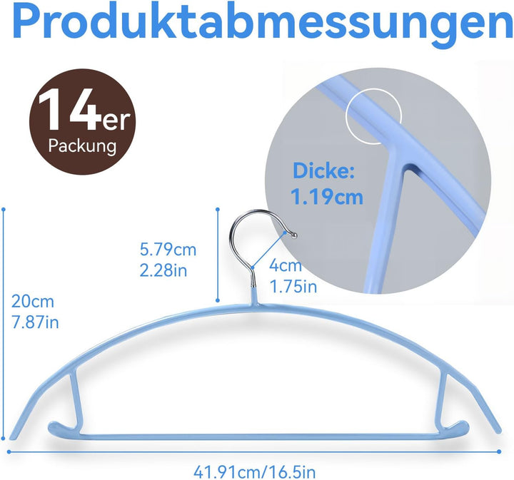 MOPUP Kleiderbügel, 14er-Pack, Pulloverbügel ohne Schulterwulst, 42 cm breite, robuste Kleiderbügel
