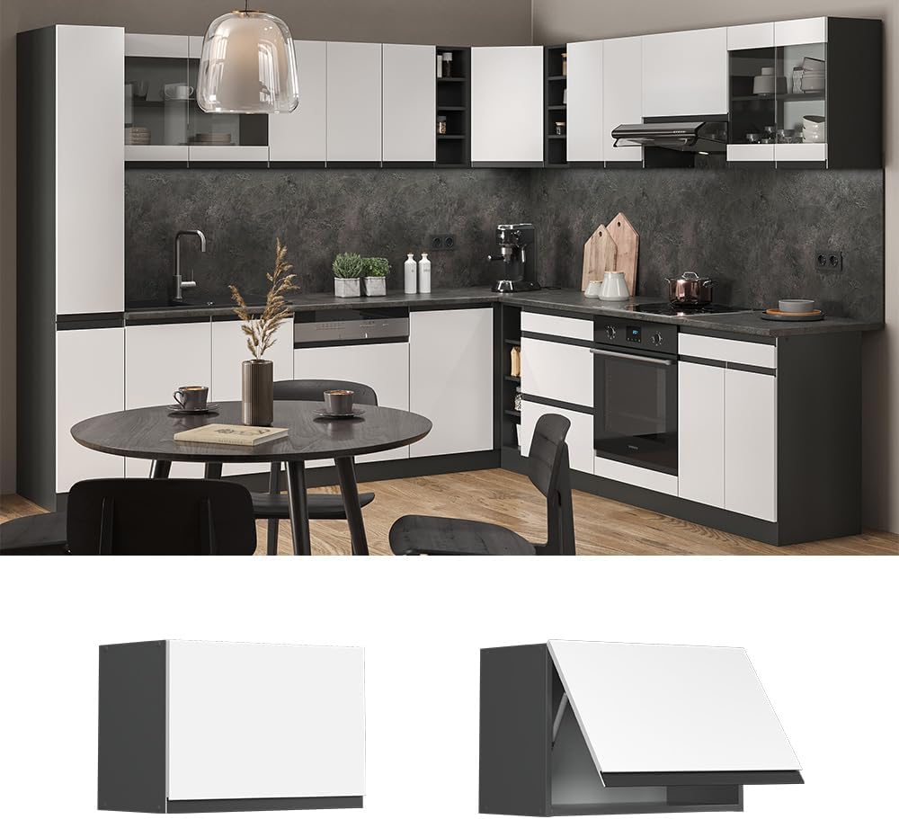 Vicco Hängeschrank R-Line, Weiss/Anthrazit, 60 cm J-Shape, flach Weiss Hängeschrank 60 cm (flach), W