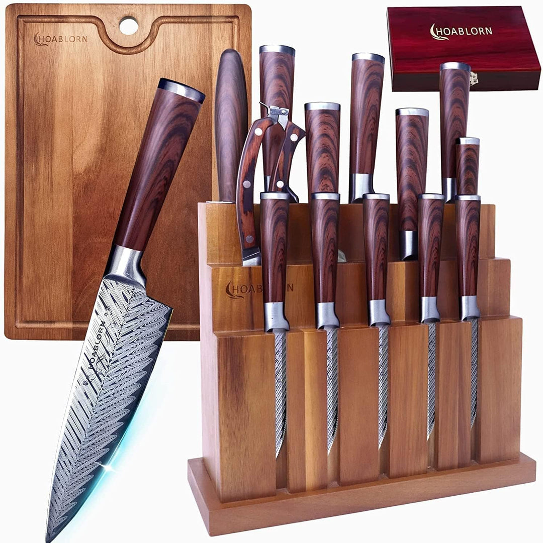 ChefHoablorn Profi Messerblock Messer Set, Profi Küchenmesser mit Holzblock, Kochmesser Set mit Mess