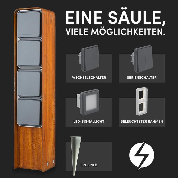 MG-Elektro Steckdosensäule 4fach (Corten) | Aussensteckdose wetterfest IP55, Rost, Modernes Design &