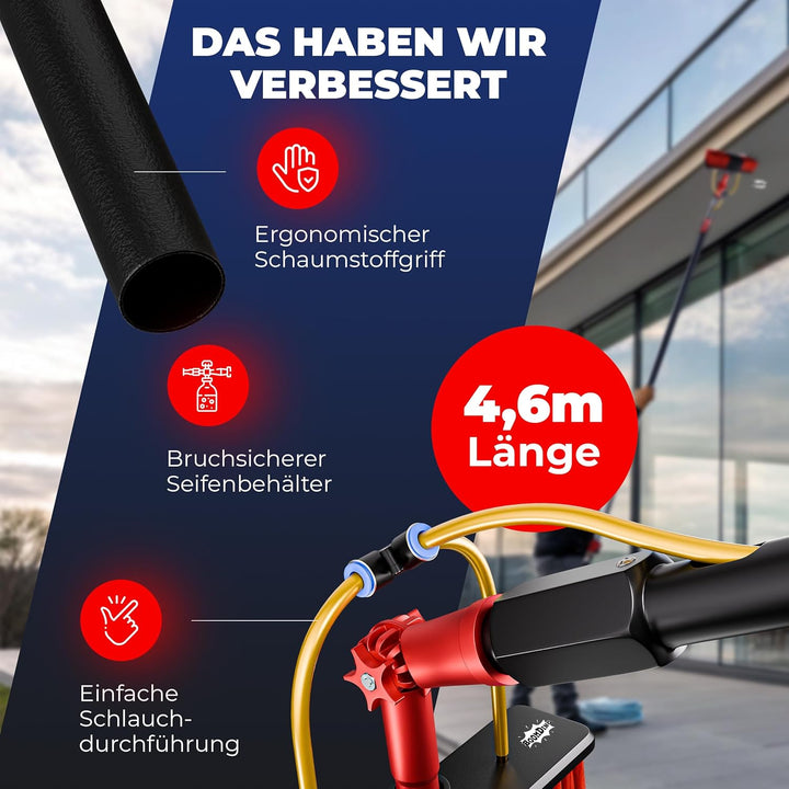Teleskopstange Fensterreinigung 4,6 Meter ausziehbar mit innenliegendem Schlauch zur Reinigung von S