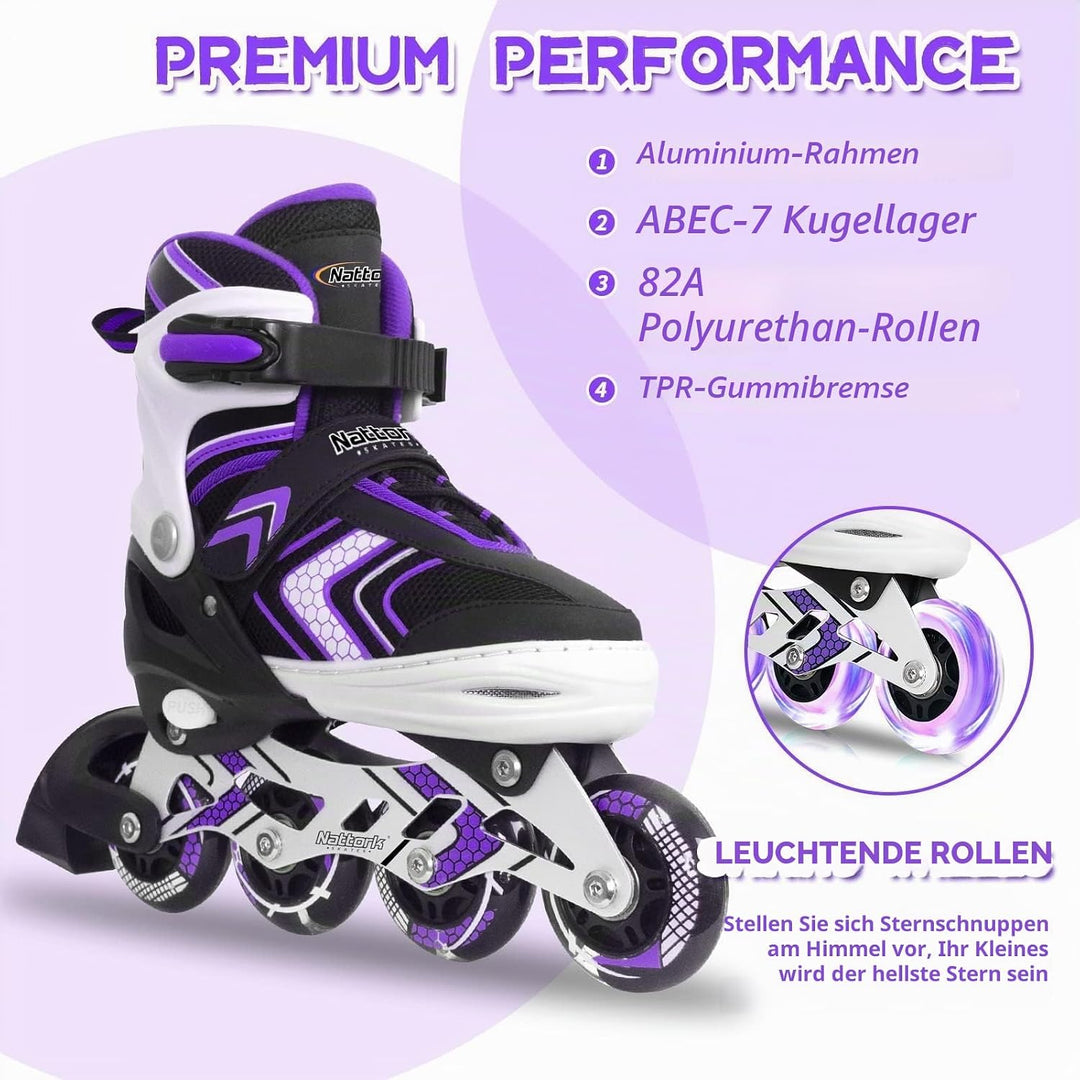Nattork Inliner für Kinder Verstellbare Inline Skates, 4 Grössen Kinder Inline Roller Skates mit Bel