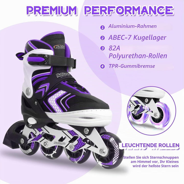 Nattork Inliner für Kinder Verstellbare Inline Skates, 4 Grössen Kinder Inline Roller Skates mit Bel