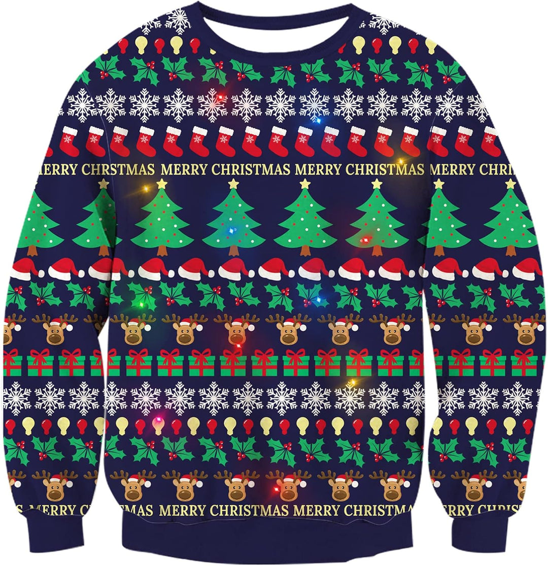 Freshhoodies Unisex Strickpullover Weihnachtspullover Mit LED Leuchten Neuheit Ugly Weihnachtspulli