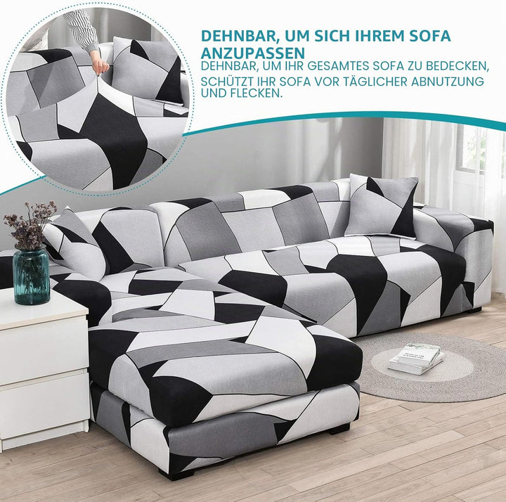 ShowyLive Sofa Überzug Couch Überzug 2er Set für Ecksofa L-Form Sofabezug 3 Sitzer+3 Sitzer, mit 4 S
