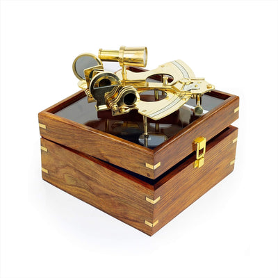 Nagina International Handtooled Handcrafted Brass German Sextant W/Hardwood Box