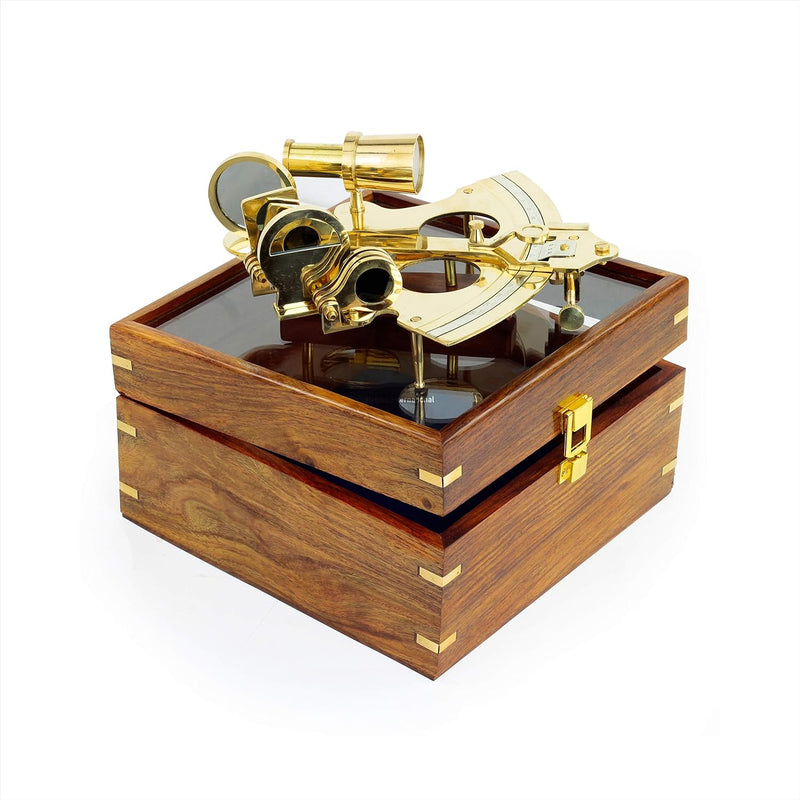 Nagina International Handtooled Handcrafted Brass German Sextant W/Hardwood Box