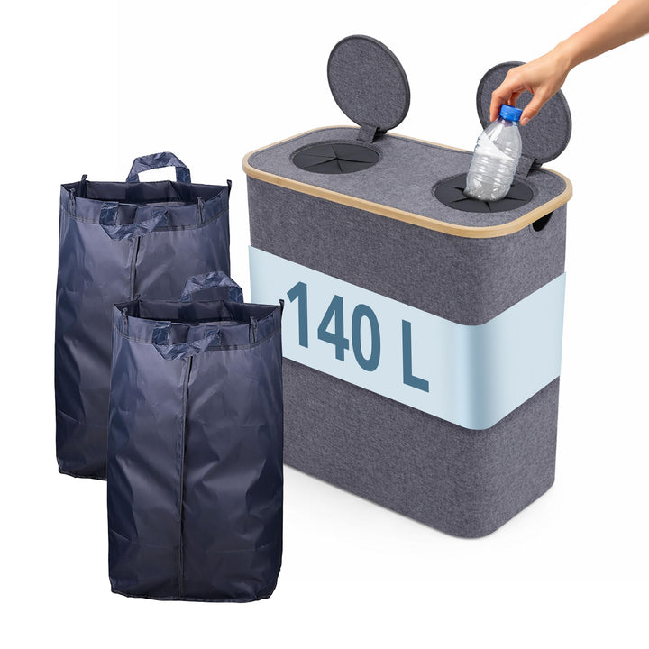 Relaxdays Pfandflaschen Sammelbehälter, 140 L, bis 60 Flaschen, 2 Innenbeutel, Flaschensammler für G