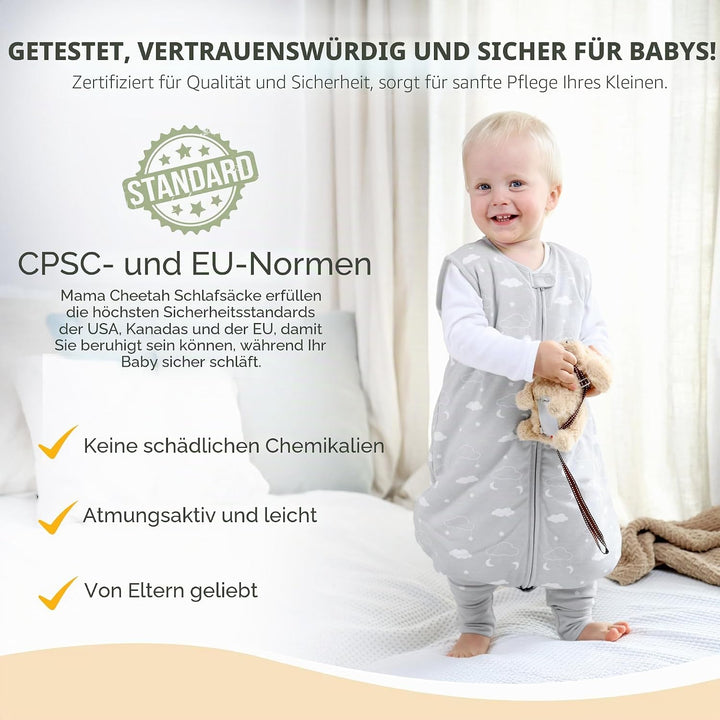 Mama Cheetah Baby Schlafsack, Bio-Baumwolle, Tragbare Babydecke, Schlafsack mit 2-Wege-Reissverschlu