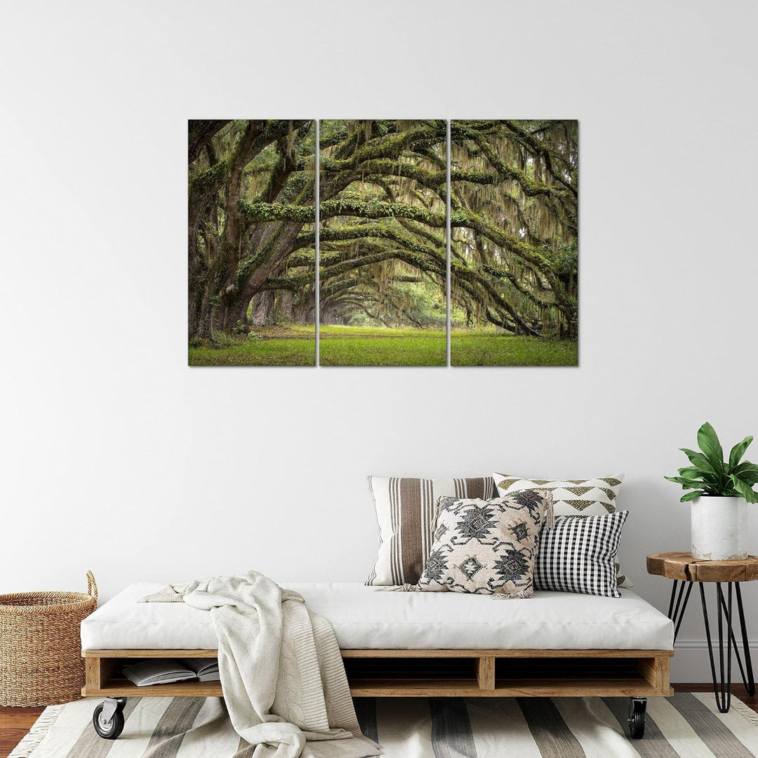 Runa Art Wandbilder Wald Landschaft Bild XXL Schlafzimmer Wohnzimmer Grün Natur 120 x 80 cm 3 Teilig