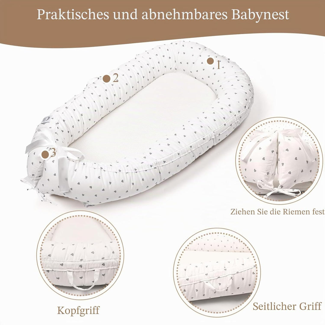 EAQ Babynest Nestchen Baby Weiches Atmungsaktives baby bett für Neugeborene Geschenk 100% Baumwolle