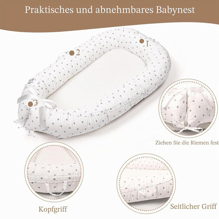 EAQ Babynest Nestchen Baby Weiches Atmungsaktives baby bett für Neugeborene Geschenk 100% Baumwolle
