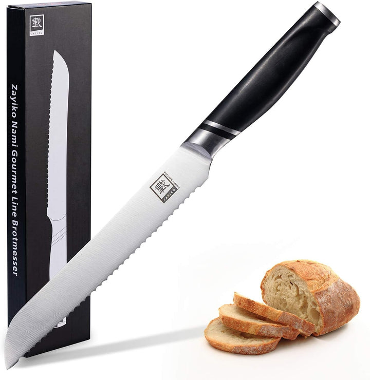 zayiko NAMI Brotmesser mit Wellenschliff 34 cm Länge mit 20,5cm Klinge aus deutschem Edelstahl und e