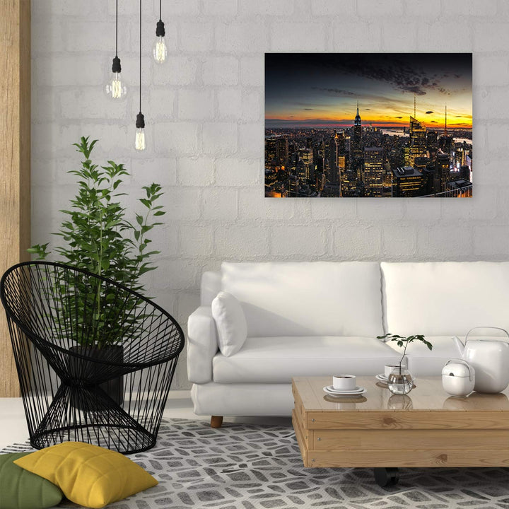 Feeby Wandbild New York Druckbild Leinwandbild Sonnenuntergang Gelb 100x70 cm Leinwandbild 100x70 cm
