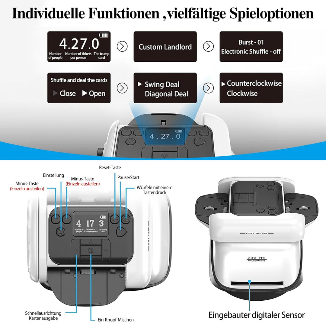 2 in 1 Automatische Kartenmischer und Kartensender, 360° Kartenmischmaschine und Austeiler, für Spie