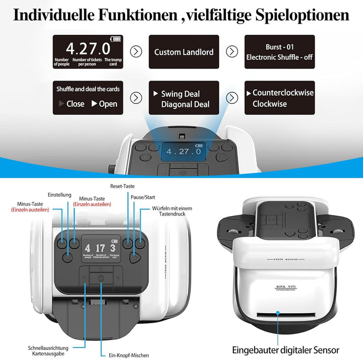 2 in 1 Automatische Kartenmischer und Kartensender, 360° Kartenmischmaschine und Austeiler, für Spie