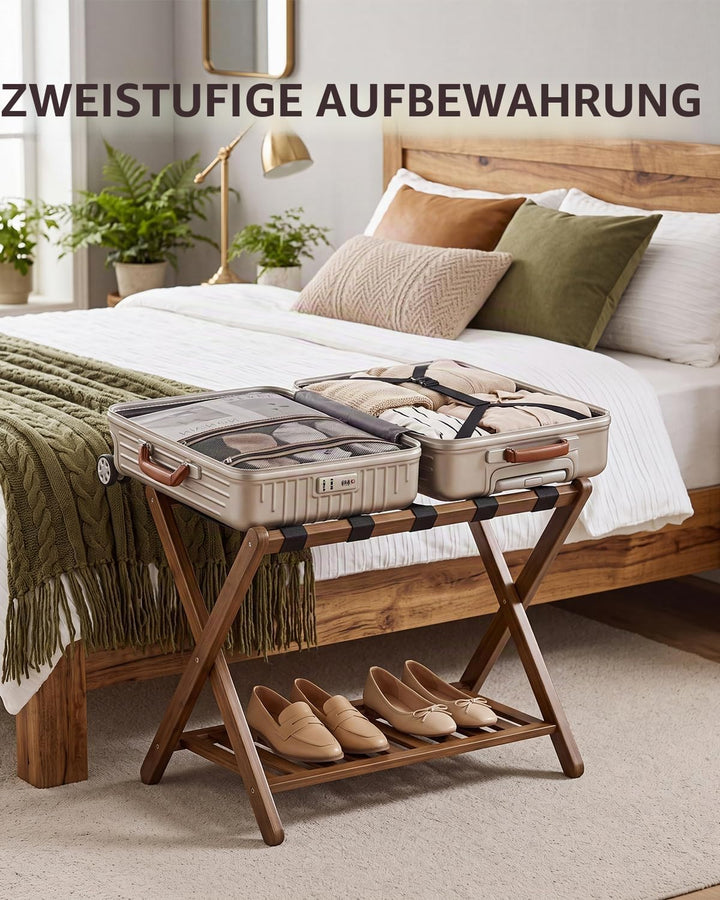 SMIBUY Gepäckablage, 2er-Set, faltbarer Kofferständer aus Bambus mit Ablage für Gästezimmer, Schlafz
