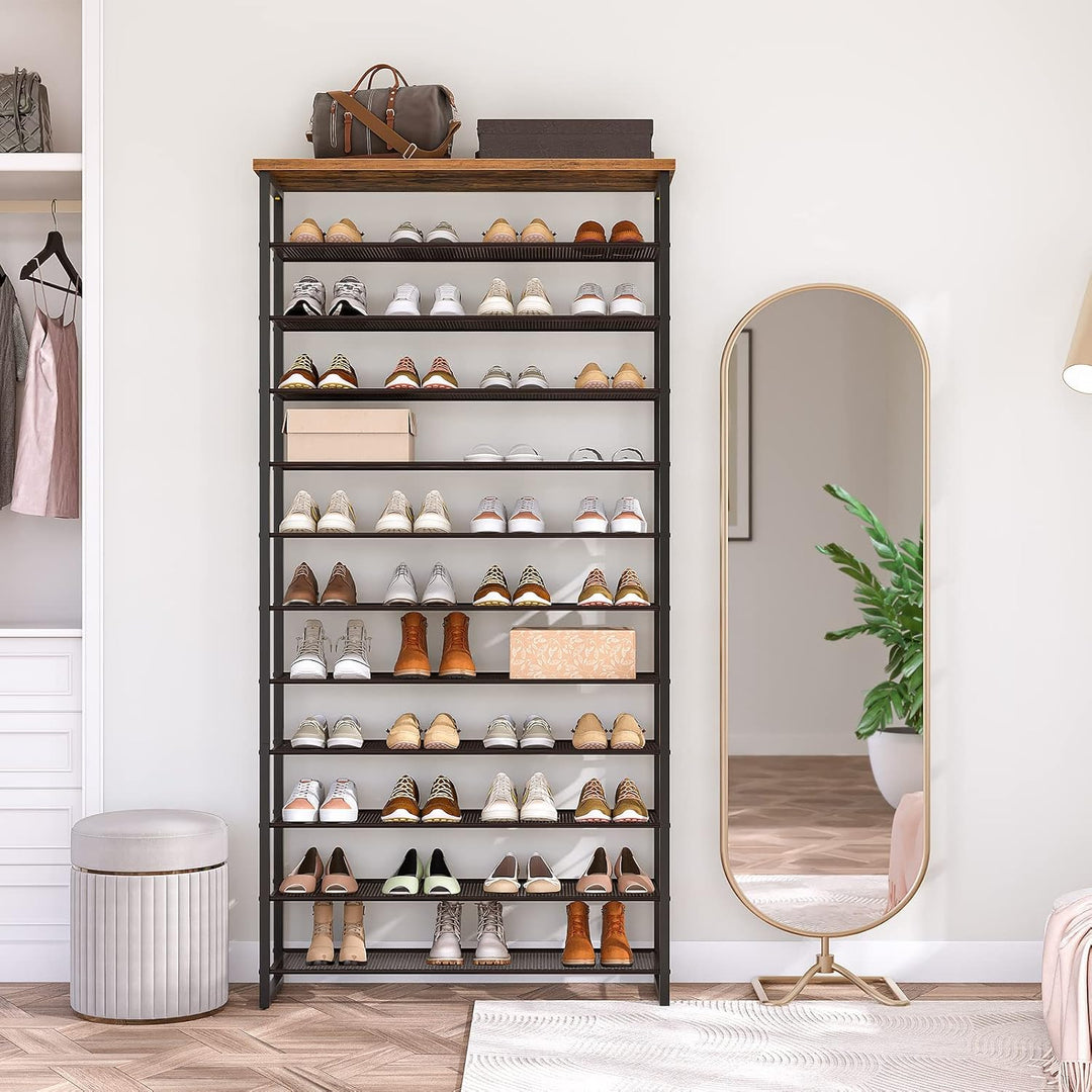 HOOBRO Grosse Schuhregal, 12-stöckiges Schuhablage, Schuhschrank hoch, für 35-45 Paar Schuhe, Metall