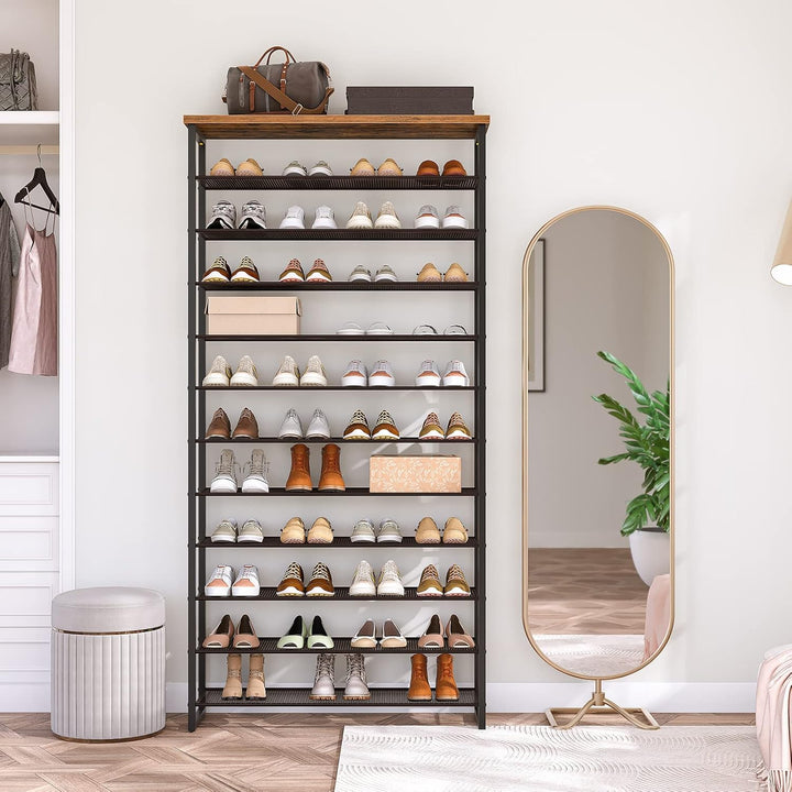 HOOBRO Grosse Schuhregal, 12-stöckiges Schuhablage, Schuhschrank hoch, für 35-45 Paar Schuhe, Metall