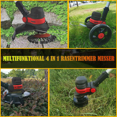 Rasentrimmer mit Akku Freischneider mit Unkrautbürste, 4 in 1 Akku Rasentrimmer mit Unkrautbürste, M