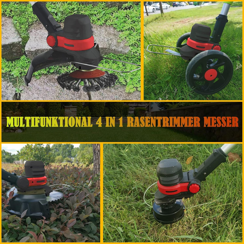 Rasentrimmer mit Akku Freischneider mit Unkrautbürste, 4 in 1 Akku Rasentrimmer mit Unkrautbürste, M