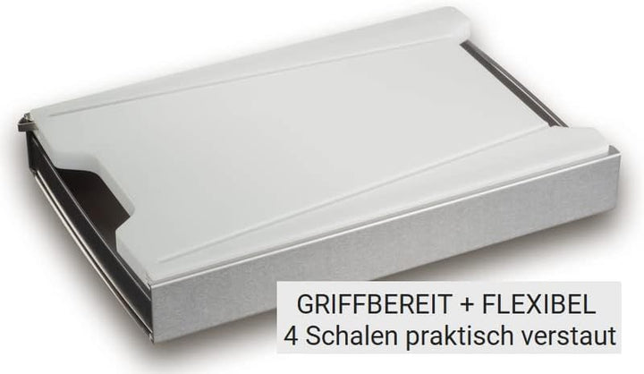 Schneidbox Kunststoff - Schneidebrett Mit 4 Auffangschalen Im Edelstahlkasten - Patentiertes Trennsy