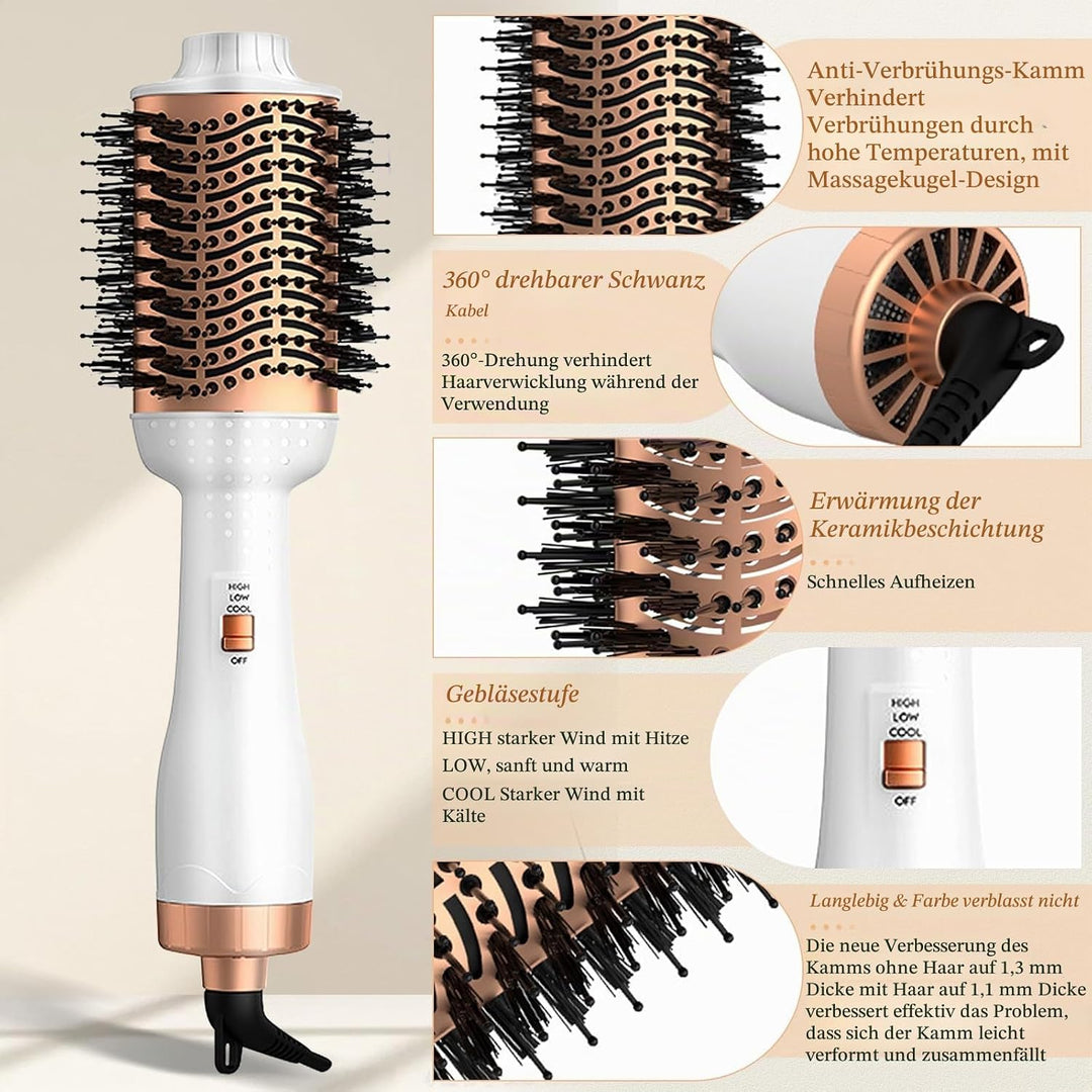 HyAdierTech One-Step Warmluftbürste Föhnbürste, Professionell Rundbürstenföhn Heissluftbürste, 3 in