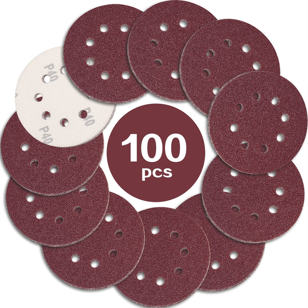 STEBRUAM 100 Stück Schleifpapier 125mm Klett 40 körnung,Profi 125 Schleifscheiben Rund 8 Loch für Ex