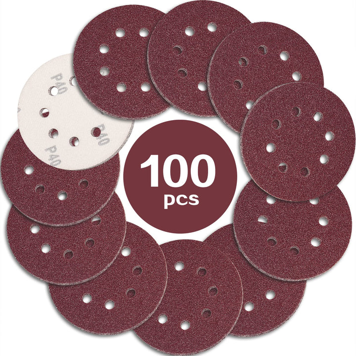 STEBRUAM 100 Stück Schleifpapier 125mm Klett 40 körnung,Profi 125 Schleifscheiben Rund 8 Loch für Ex