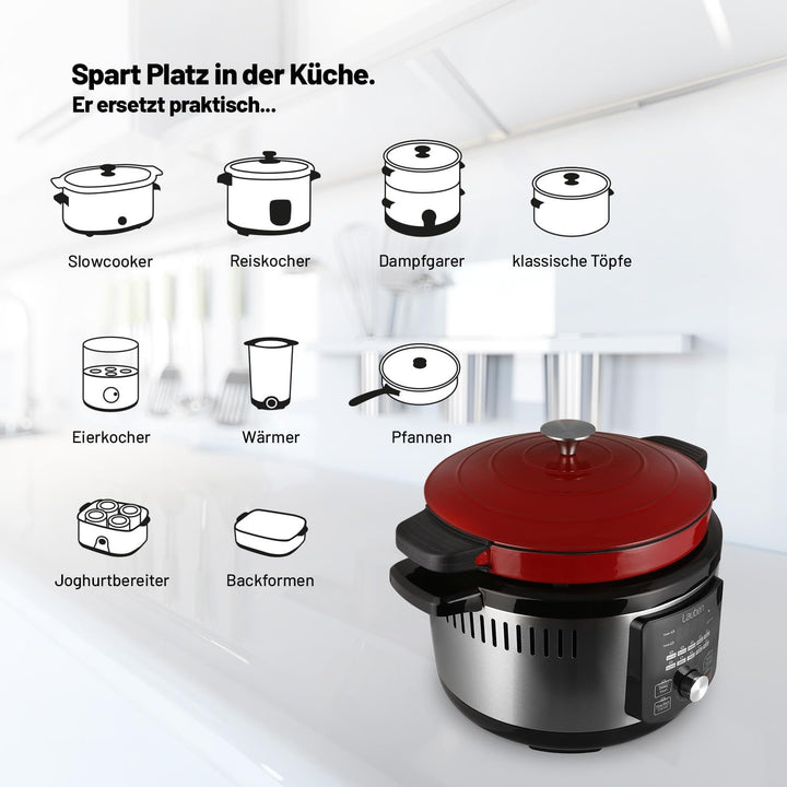 Lauben OvenSafe® Multikocher 6000RS Multifunktionaler Topf mit 6 l Fassungsvermögen, 10 Programme, g
