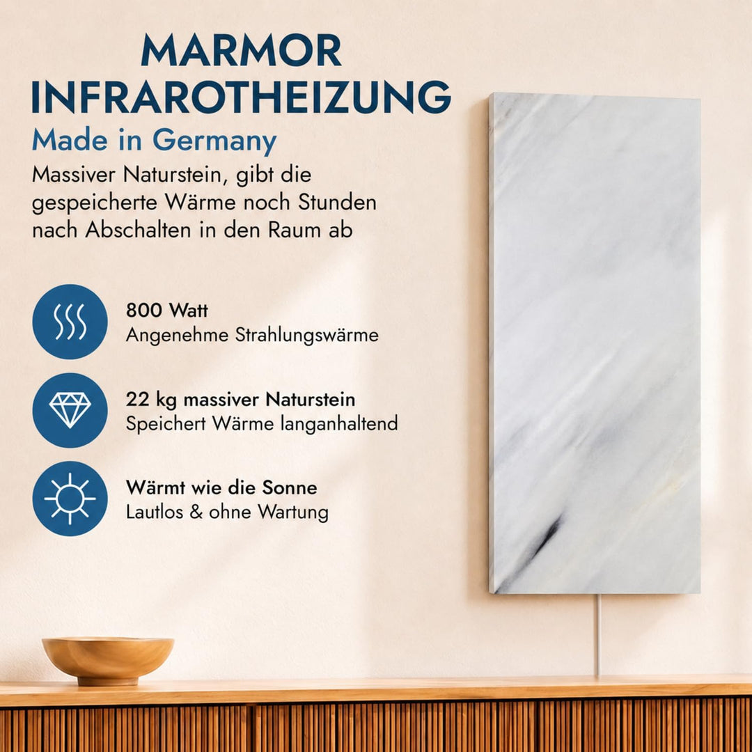 Marwona Naturstein Infrarotheizung 800 Watt mit Digitalthermostat I Energiesparende Infrarot Wandhei