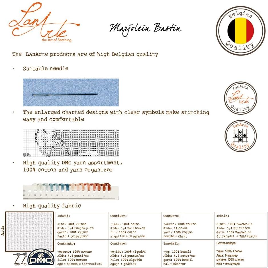 Lanarte Zählmusterpackung Frühjahrsblumen Aida Kreuzstichpackung, Baumwolle, Mehrfarbig, 39 x 32 x 0