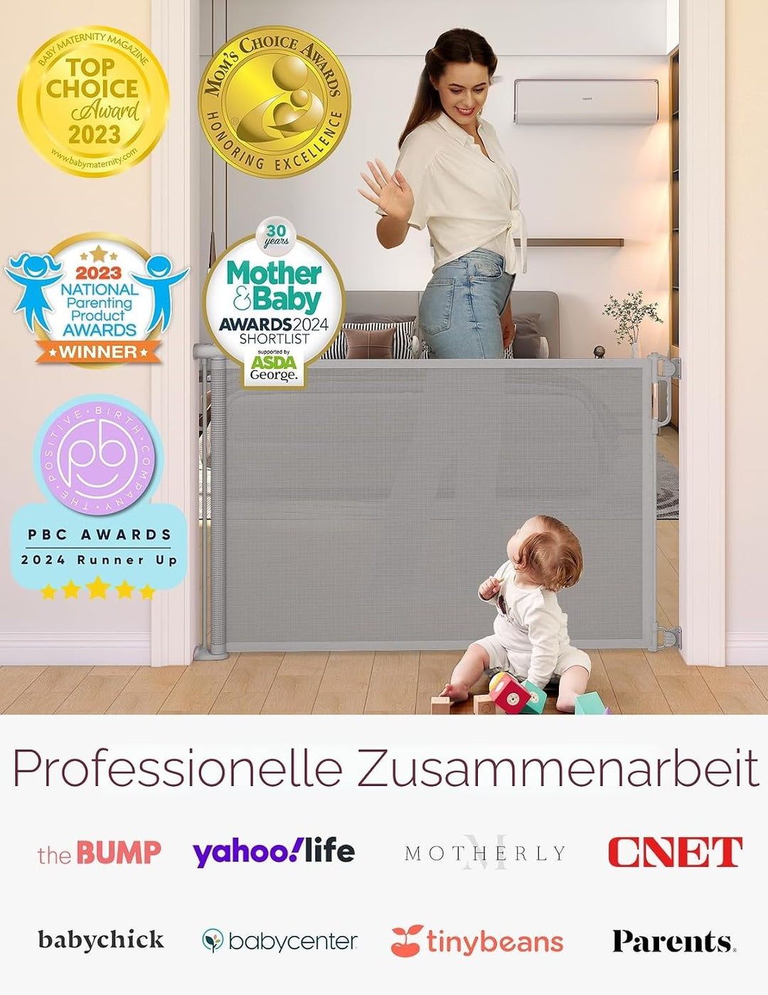 Momcozy Treppenschutzgitter Ausziehbare für Babys, 180cm 104cm Hoch, Baby Absperrgitter Treppenschut