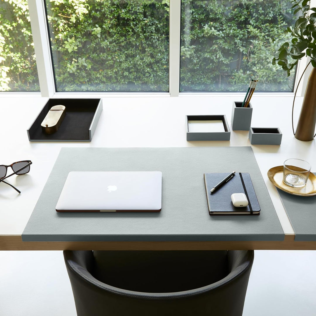 Eglooh - Atena - Ablagefächer für Schreibtisch und Büro Echtes Leder EIS Blau - Bürobedarf Briefabla