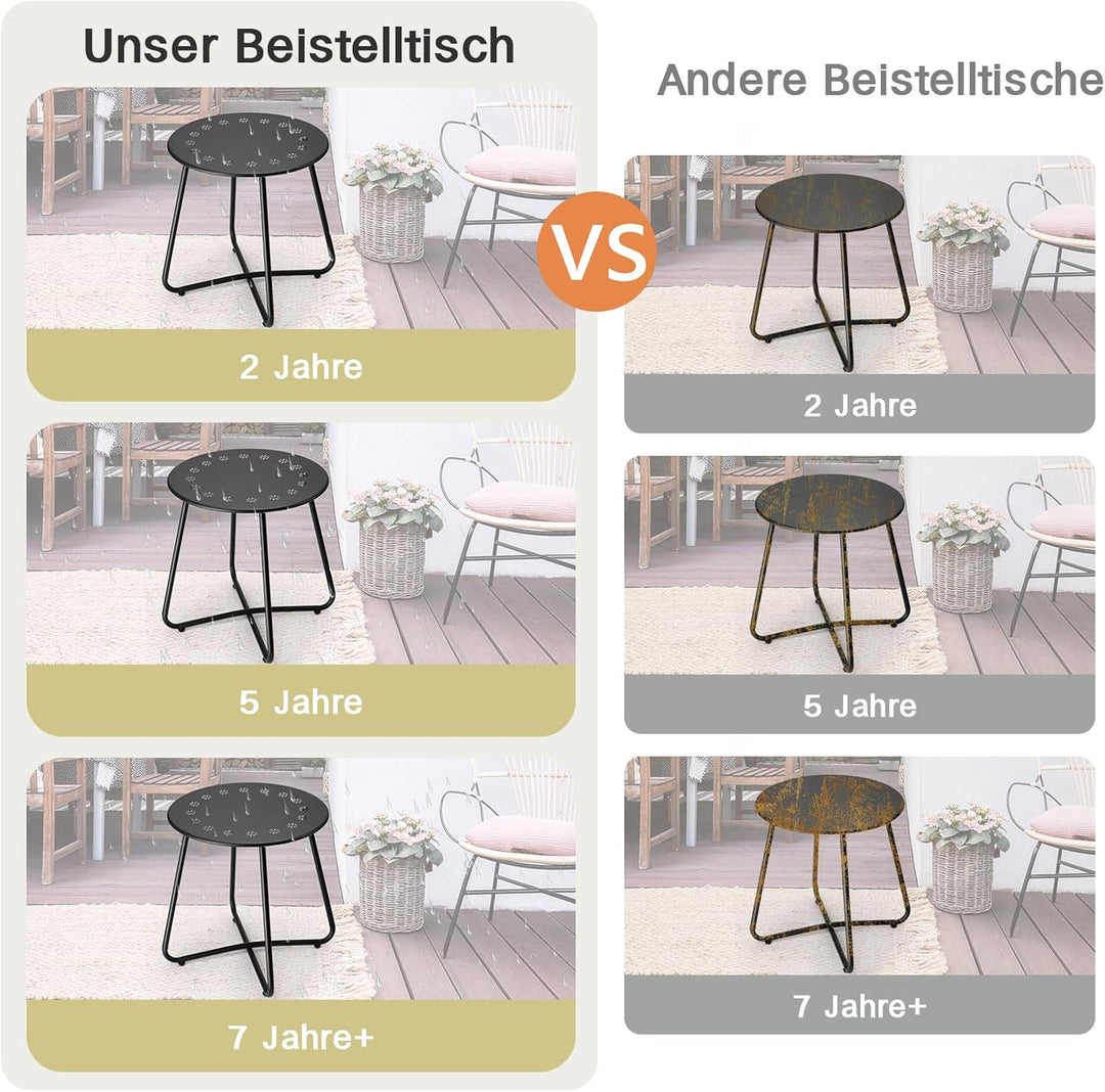 danpinera Outdoor Beistelltische mit Blumenausschnitten, Kleiner Runder Gartentisch, Wetterfester St