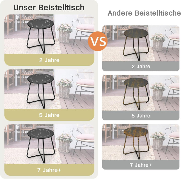 danpinera Outdoor Beistelltische mit Blumenausschnitten, Kleiner Runder Gartentisch, Wetterfester St