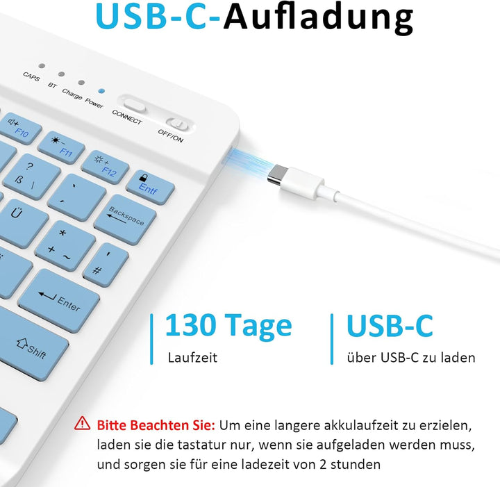 Kabellose Tastatur, Deutsche Bluetooth Tastatur für iPad Air/Pro/Mini/iPhone/Samsung/Huawei/Tablet,