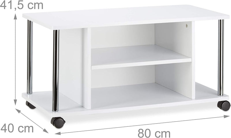 Relaxdays Fernsehtisch weiss, TV-Unterschrank mit 4 Rollen, rollbarer Fernsehschrank, MDF, HxBxT: 41